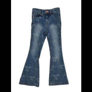 Denim Diva Girls Blue Bow-Print Flared Jeans Size 5